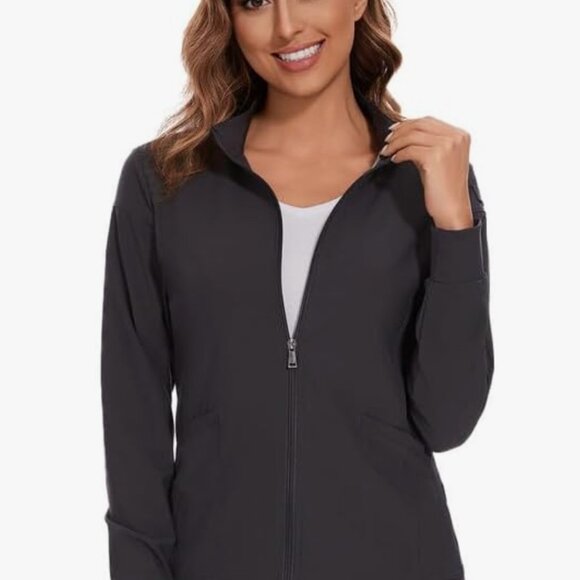 Women's Scrub Jacket – Dark Grey | Size Large | Lightweight Medical Layer - Picture 2 of 4